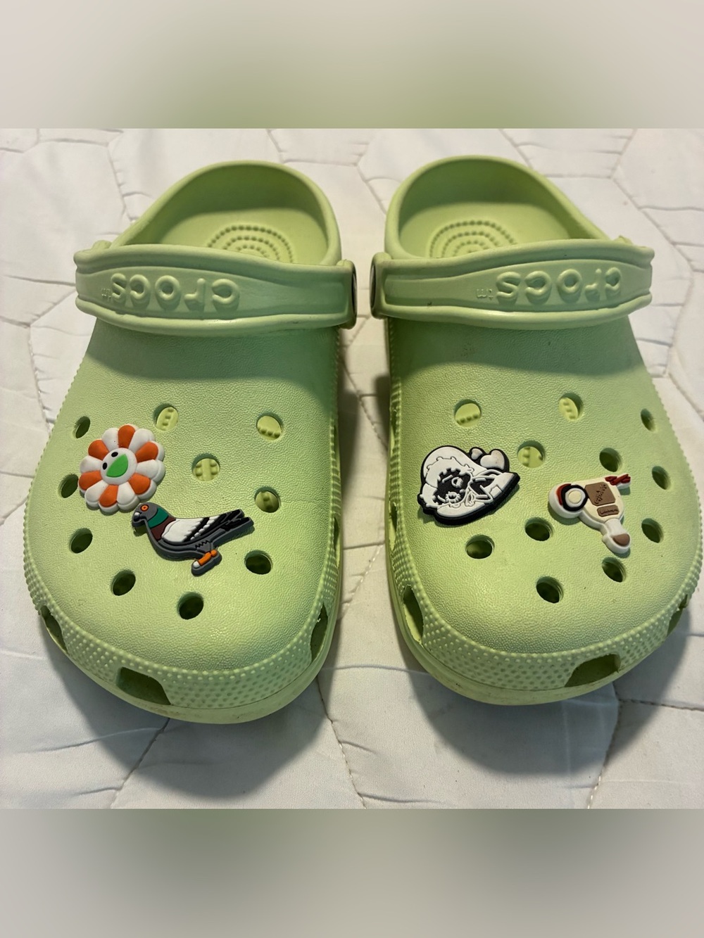 CROCS J5 Light Green Clog Sandals with Jibbitz Charms